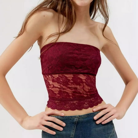 SNKSDGM Female Tank Top for Women with Built in Bra Set Lace Tank Tops for Women Pack Ladies and Womens Lace Sexy Strapless Vest Strap M