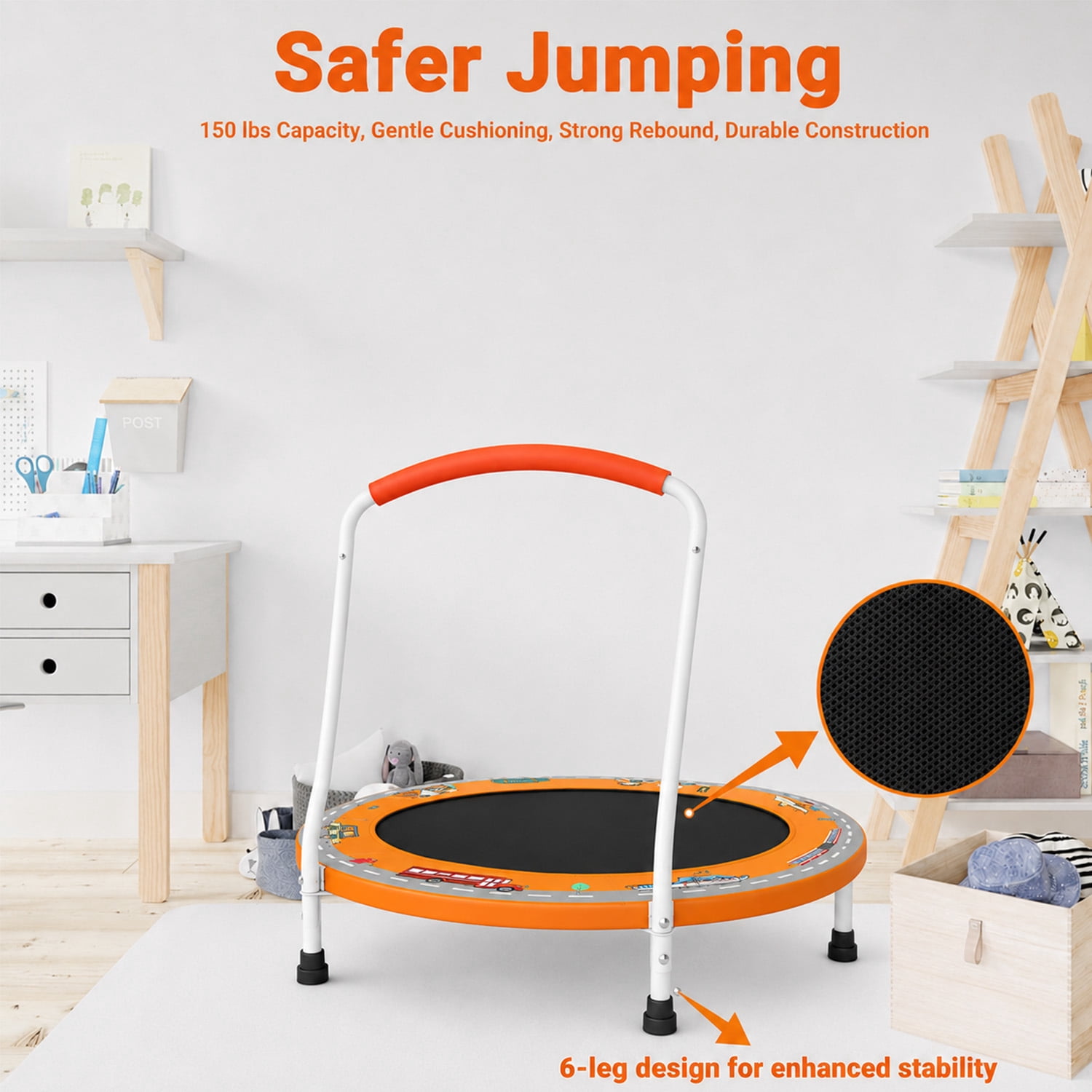 LIZEVINC 36" Trampoline Indoor Trampoline with Handle,Orange