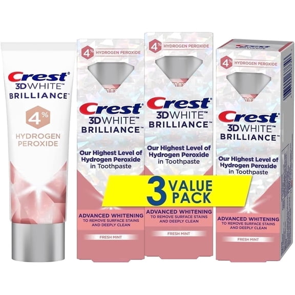 Crest 3D White Brilliance Hydrogen Peroxide Toothpaste with Fluoride, 3.8 oz Large Size (3 Pack)