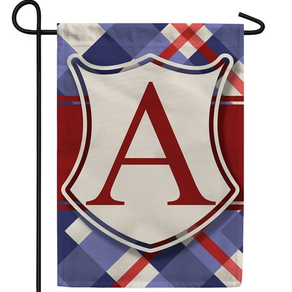 America Forever Patriotic Shield Monogram A Garden Flag, 12.5 x 18 inch Double Sided, Red White Blue Letter A Flag, USA Shield Decorative Outdoor Yard Art, Memorial Day 4th of July Decor