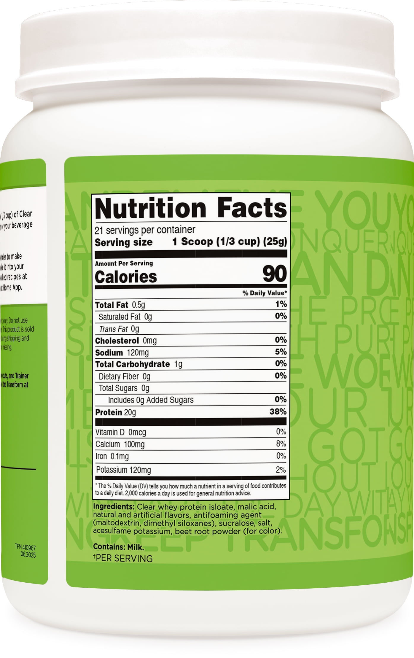 TransformHQ Clear Protein Powder (Watermelon Burst) 21 Servings - Whey Protein Isolate, 20g of Protein, 90 Calories, 0g Added Sugars