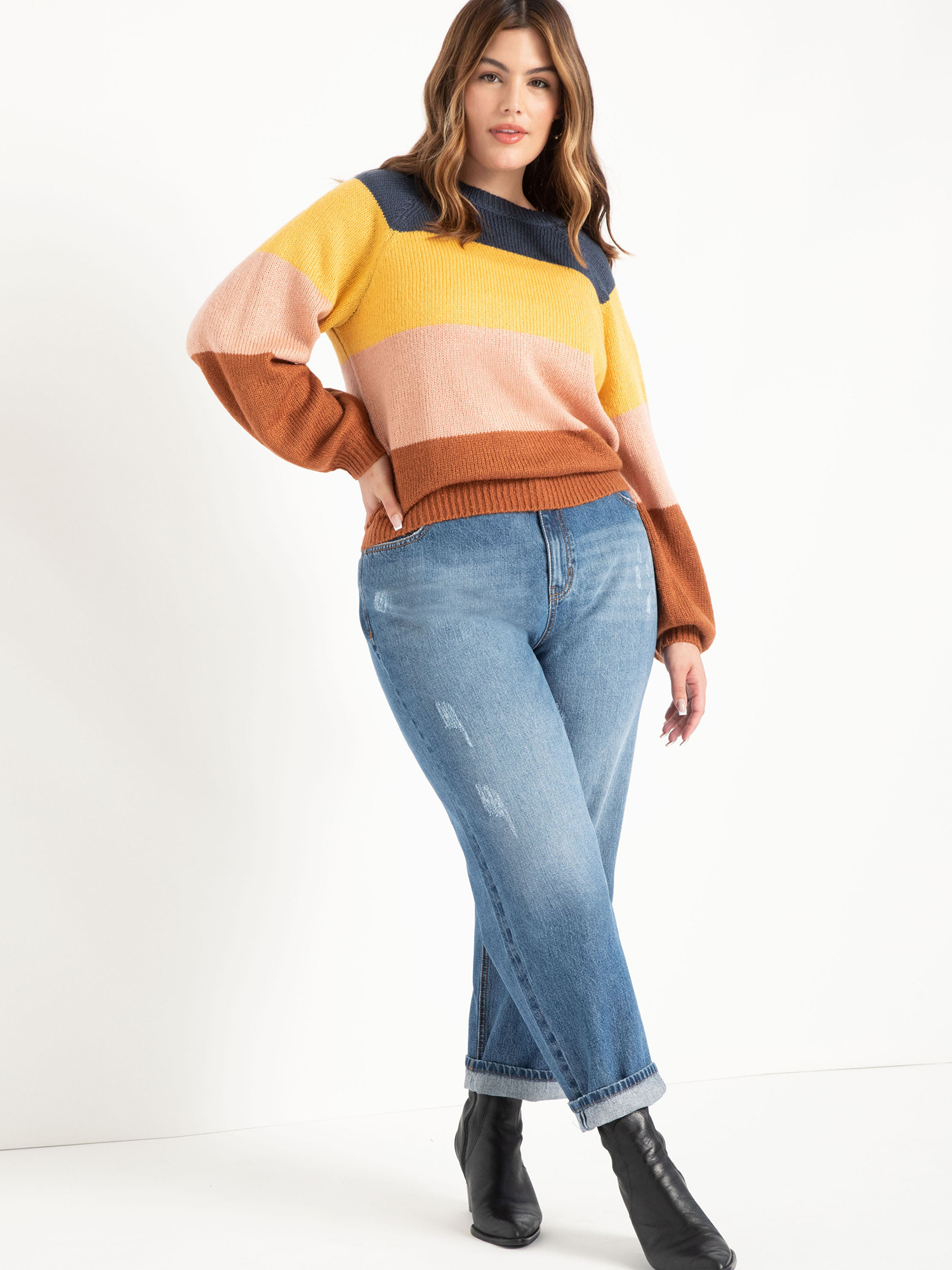 ELOQUII Elements Plus Size Distressed Mom Jeans - image 2 of 3