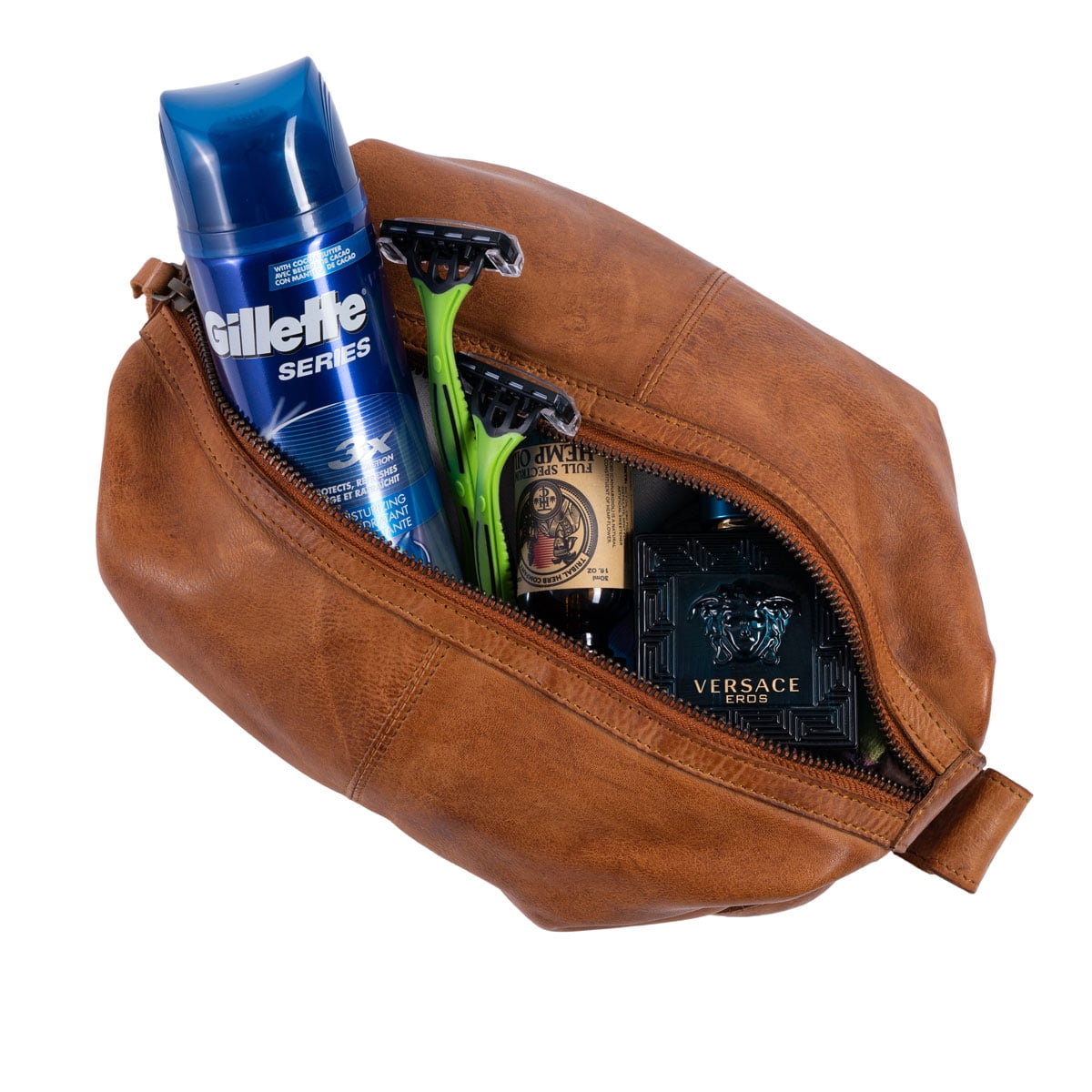KomalC Genuine Unisex Vintage Vanity Dopp Kit - Travel Toiletry Bag Shaving for Men and Women (Light Tan)
