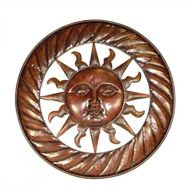 Benzara BM163133 Sun Design Round Metal Wall Decor, Copper