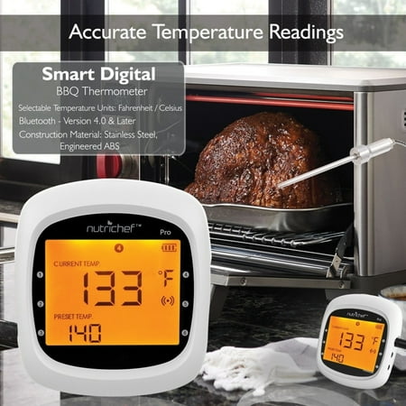 NutriChef - Smart Bluetooth BBQ Grill Thermometer PWIRBBQ80 - White, Black - White, Black