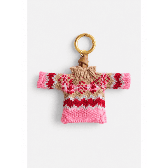 Free Assembly Women's Mini Sweater Bag Charm, Oatmeal Pink