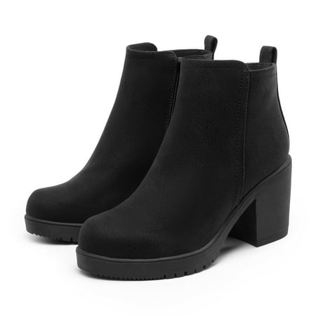 

BURUDANI Women s Fashion Low Heel Chunky Ankle Boots Winter Casual Party BootsBlack/Pu Size 8.5