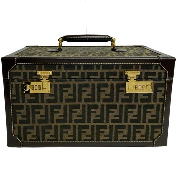 Pre-Owned FENDI Zucca FF pattern canvas and leather handbag, vanity bag, makeup box in brown...