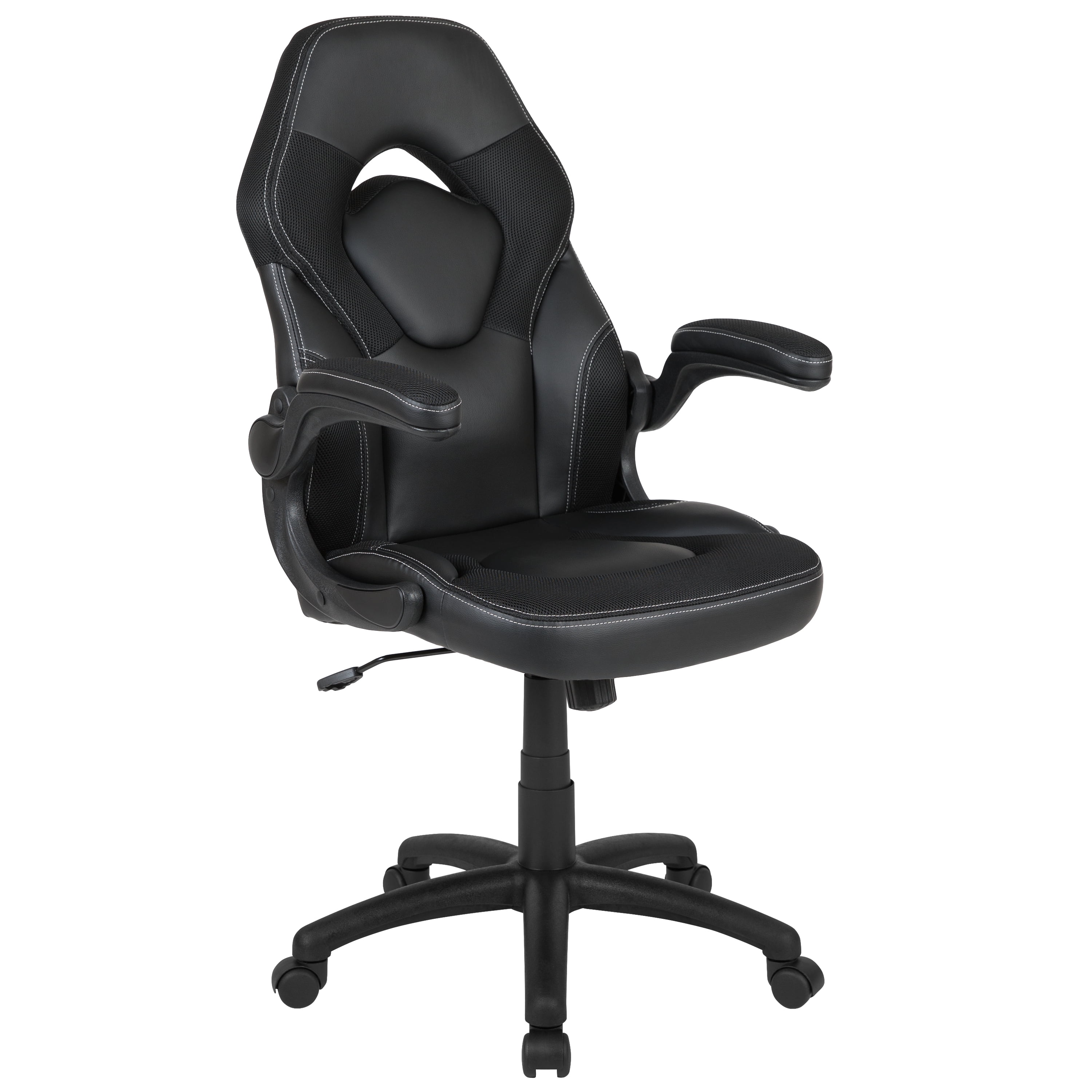BlackArc High Back Gaming Chair with Black Faux Leather Upholstery, Height Adjustable Swivel Seat & Padded Flip-Up Arms