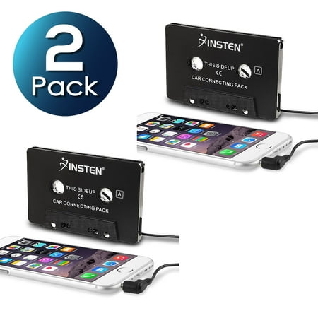 Ipod Converter For Car Insten 2 Pack Aux Cassette Adapter for Car 3.5mm Car Cassette Adapter Converter for iPhone iPod Nano Music MP3 Player MP4 CD MD Cell phone Android Smartphone with 3' Cord Black ()