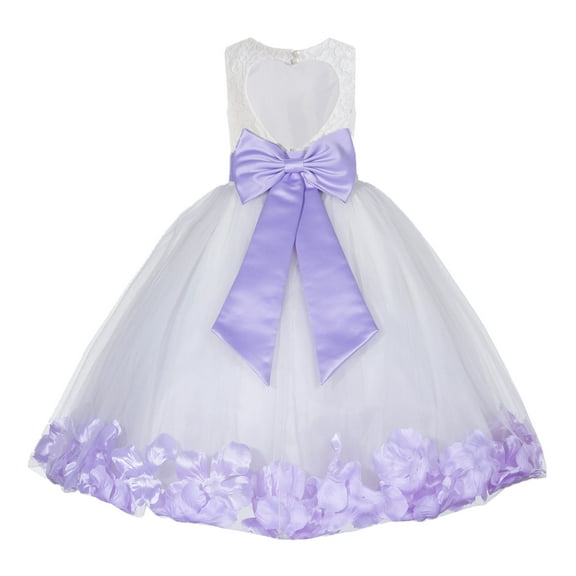 Ekidsbridal White Floral Lace Heart Cutout Flower Girl Dress with Petals Wedding Pageant Recital Communion Baptism Holiday 185T 8