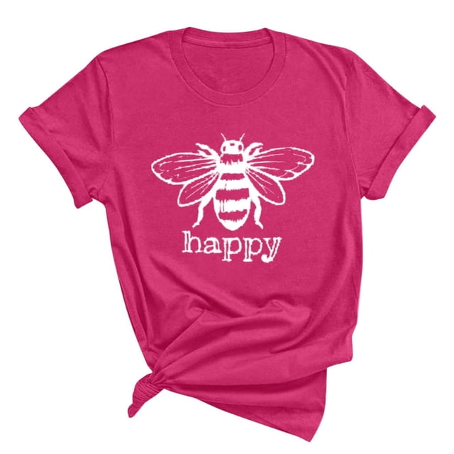 T-Shirts à Col en Coton pour Femmes, Imprimé Abeille, Manches Courtes, Grande Taille, Blouse d'Été