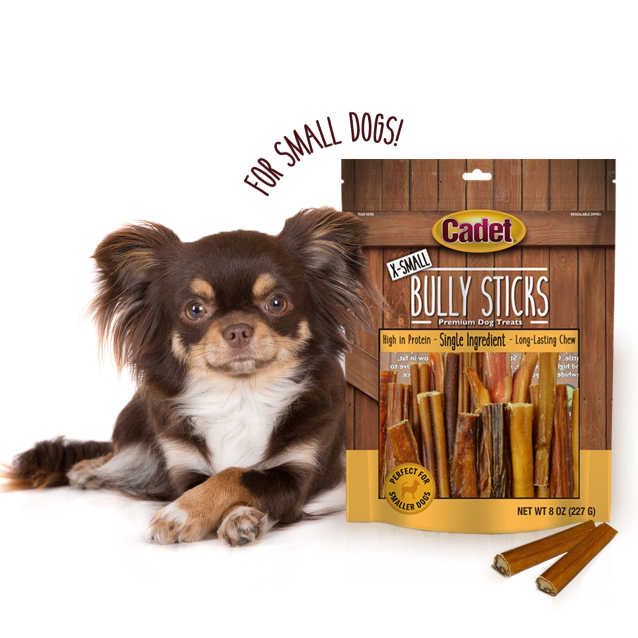 Cadet Bully Stick Dog Treats for Small Dogs, All Natural Beef Pizzle Dog Chews, 8 Ounce