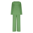 thumbnail image 4 of UAMVSH Cotton Linen Two Piece Sets for Women Casual Beach Vacation Flowy Tops and Palazzo Pants Lightweight Short Sleeve Lounge Outfits(4X-LargeGreen), 4 of 6