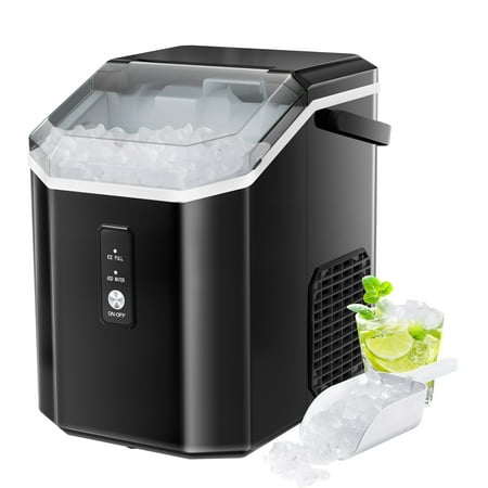 AGLUCKY Nugget Ice Maker Countertop, Portable Pebble Ice Machine with Handle, 35lbs/24H, One-Click Operation for Home/Party/Camping (Black)