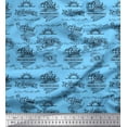thumbnail image 1 of Soimoi Blue Rayon Crepe Fabric Sun & Text Printed Fabric 1 Yard 46 Inch Wide, 1 of 1