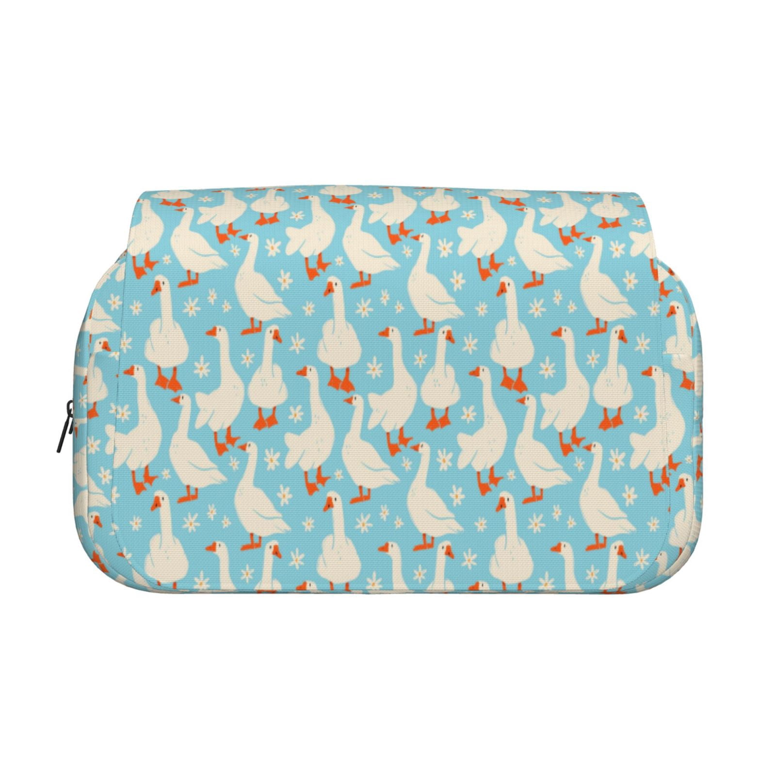 Rateoe White Geese and Flower Pattern Double Clamshell Pen Case, Storage Organizer with Two Zipper Compartments– Holds Up to 50 Pencils & Pens