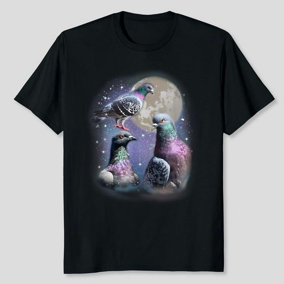 Unisex Three Pigeon, Pigeon Moon Graphic T-Shirt, Sizes S-5XL, Tbun, Men's And Women's Graphic Tee 100% Cotton by TBun, Full Sizes S-5XL