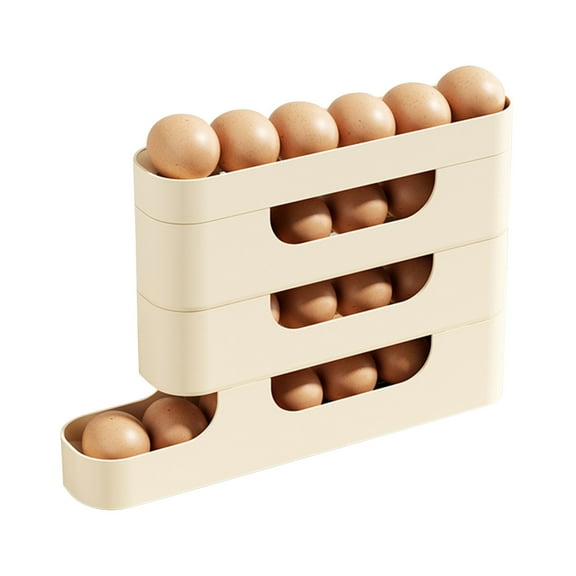 Daiosportswear Space-Saving 4-Tier Rolling Egg Organizer, Stackable Fridge Storage Container, Durable Plastic Material, Holds 22-30 Eggs, Kitchen Organization,Egg Dispenser for Refrigerator