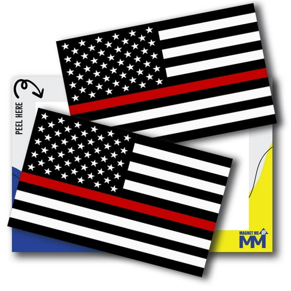 Magnet Me Up Thin Red Line American Flag Decal Sticker, 3x5", 2Pks, Made in USA