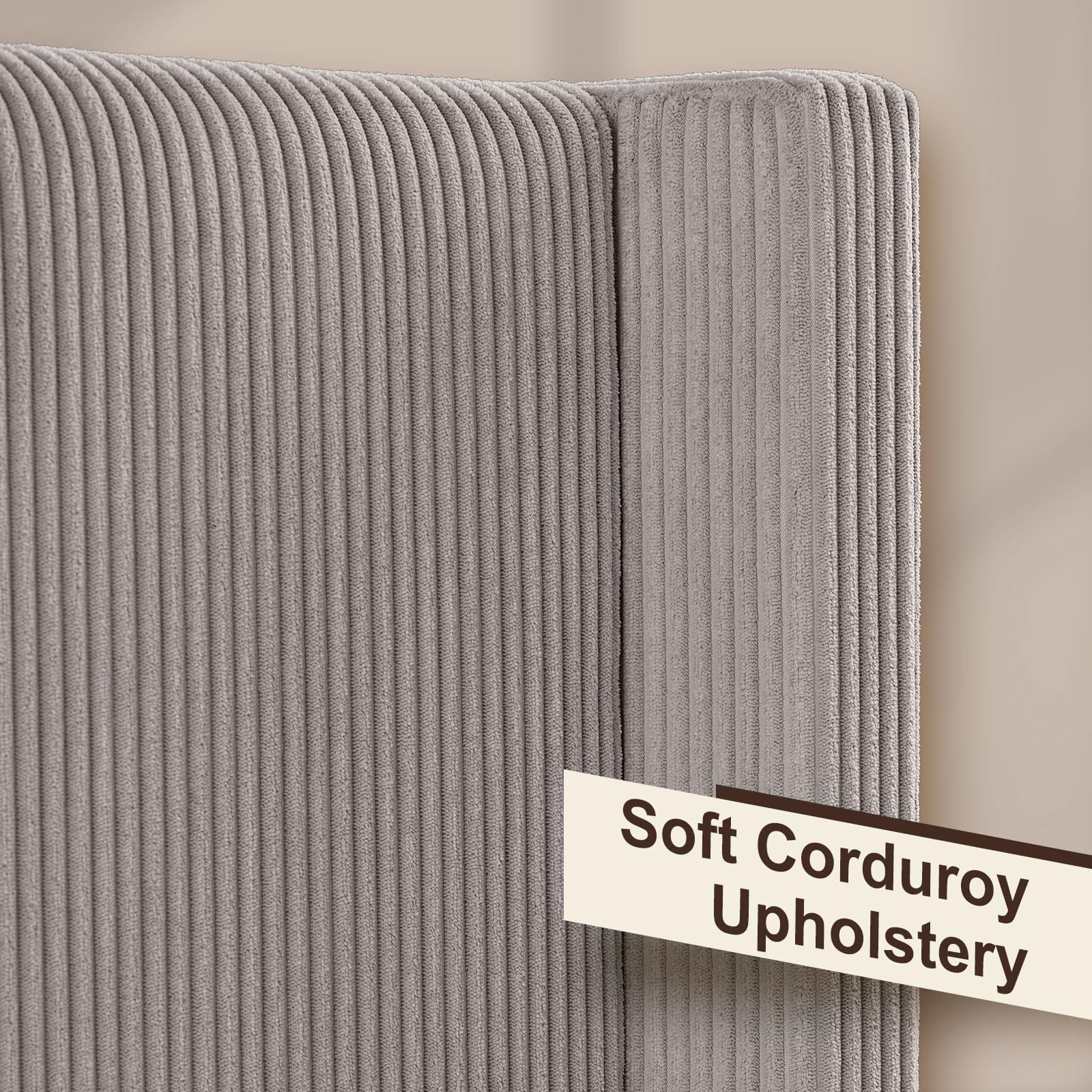 Papajet King Size Upholstered Platform Bed Frame, Wingback Bed with 50.8" Headboard, Corduroy Taupe