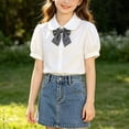 thumbnail image 3 of Odeerbi Camisa de Vestido de Algodón de Las Niñas Flor Bordado de Manga Corta Uniforme de La Escuela Con Bolsillo, 3 of 9