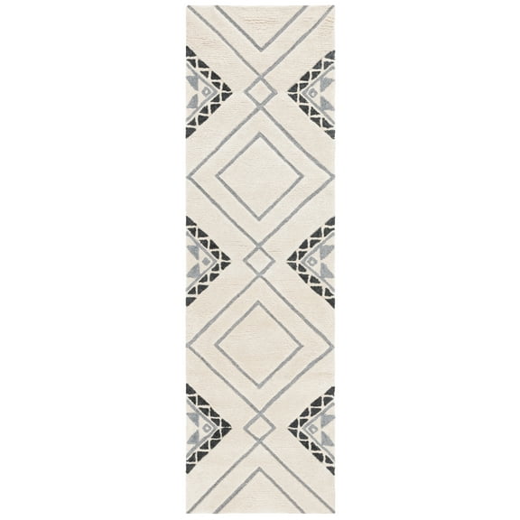 SAFAVIEH Casablanca Jannine Geometric Shag Runner Rug, Ivory/Grey, 2'3" x 6'