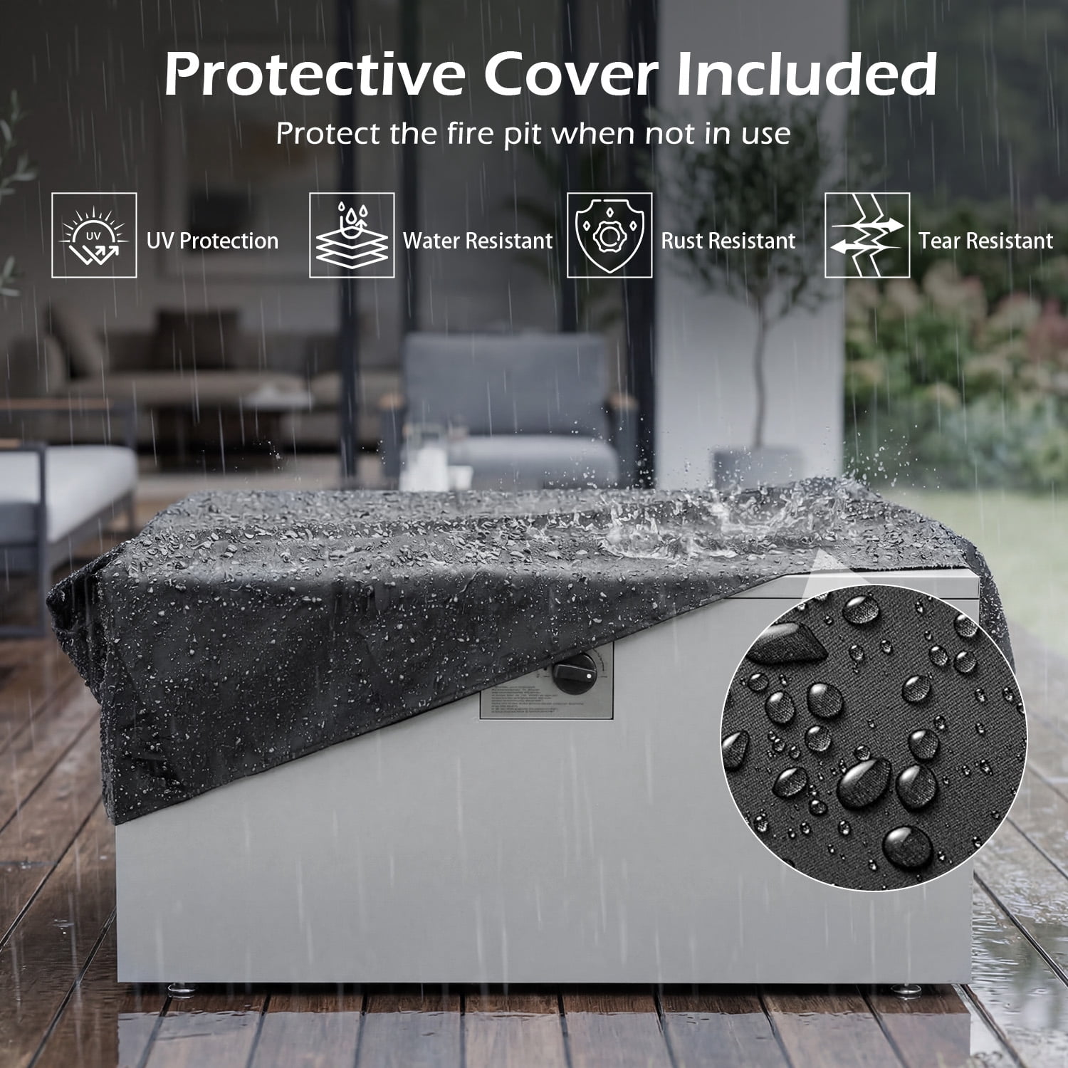 Danrelax 2-Piece 32" Square Propane Fire Pit Table with Tank Holder, 50,000 BTU Outdoor Gas Fire Pit with Lid, Lava Rocks and Weather-Resistant Cover, Grey