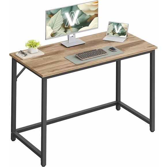 VASAGLE Escritorio, Mesa Oficina y Estación Trabajo, 50 x 100 x 76 cm, Estilo Moderno, Estructura Metal, Marrón Camello y Negro Tinta
