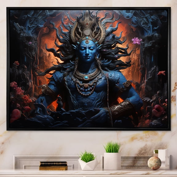 Designart "Cosmic Cobalt Of Hindu God Shiva" Hinduism Floater Framed Canvas Art Print