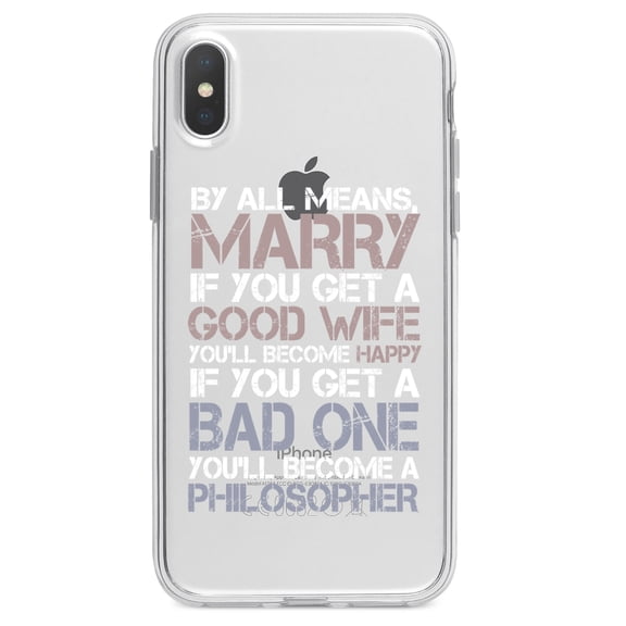 DistinctInk Clear Shockproof Hybrid Case for iPhone X / XS (5.8" Screen) - TPU Bumper Acrylic Back Tempered Glass Screen Protector - Marry - Good Wife Become Happy