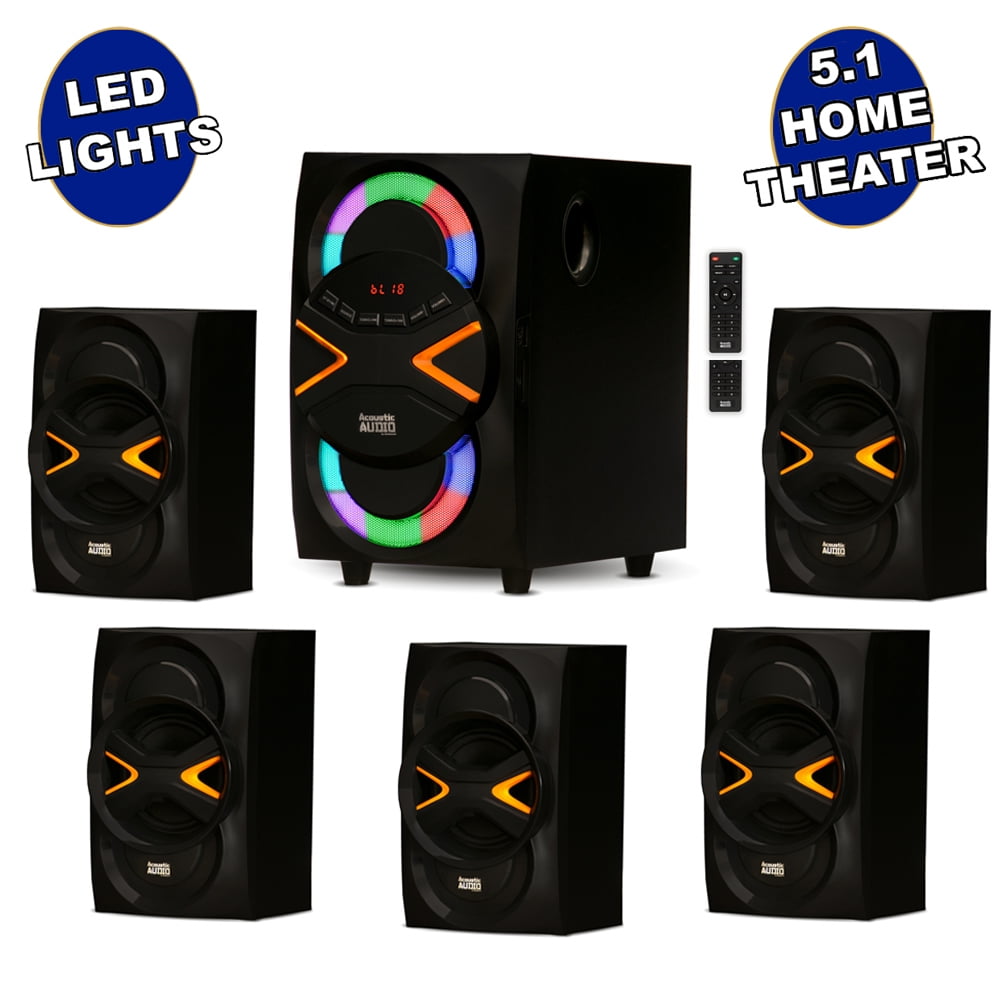 lied Gevangenisstraf Dislocatie Acoustic Audio AA5210 Home Theater 5.1 Speaker System with Bluetooth USB  and LED Lights - Walmart.com