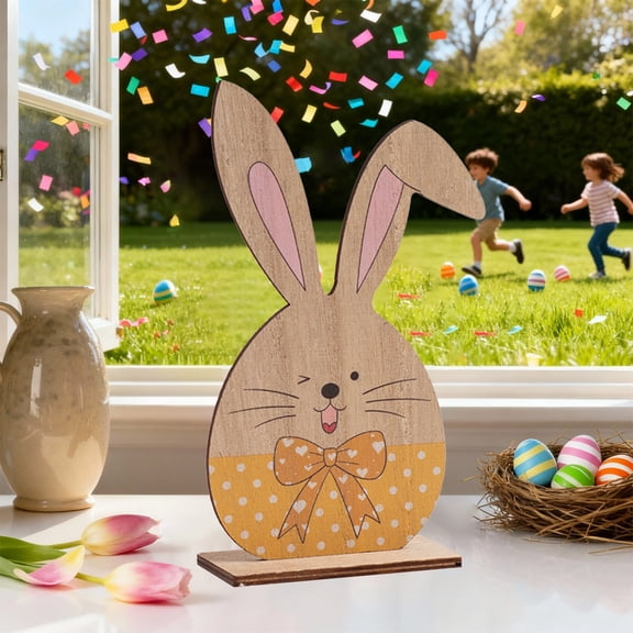 Uandlove 3D Wooden Easter Bunny Figurine with Egg - Standing Table Decoration, Assembly Required, Home Centerpiece