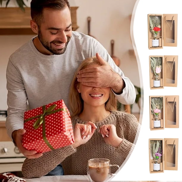 Set de Regalo de Flores Secas, Decoración de Ramo Natural, Jarrón de Papel Kraft con Jabón, Belleza Romántica, Larga Duración, Decoración para El Hogar y La Oficina, Regalo para El Día de La Madre y