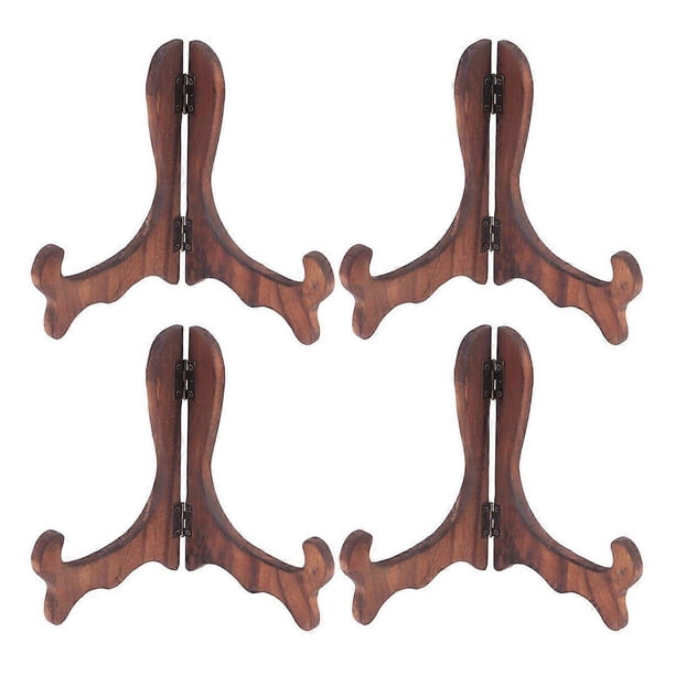 4PCS Plate Tea Cake Display Stand Tea Biscuit Dish Easel Rack Desktop Display Holder for Home Party Shop - Size L (Burned Pine Color)