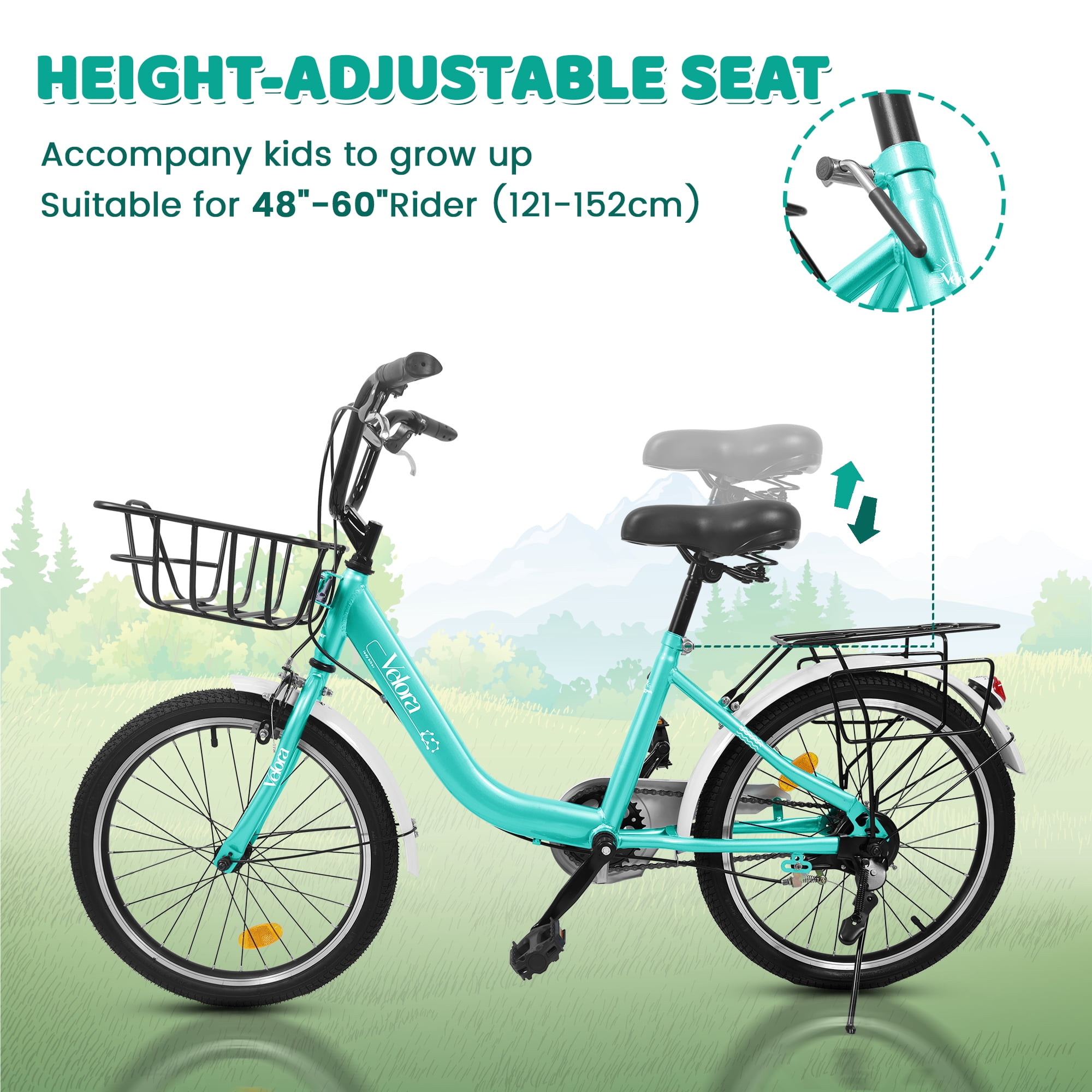 imerelez Kids Bike 20 Inch for Boys Girls Ages 6-12, Single-Speed with Dual V-Brake & Coaster Brakes, Lightweight Steel Frame, Multiple Colors (Pink/Green/Purple/White)