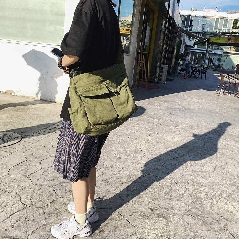 Lotpreco Canvas Messenger Bag Large Hobo Crossbody Bag with Multiple Pockets Canvas Shoulder Tote Bag for Women and Men