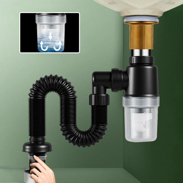 RXIRUCGD Bathroom Sink Drain Kit, Sink Drain Pipe, with Flexible & Expandable Sink Drain Pipe Tube, Suitable for Bathroom Sink, Kitchen Sink, Garbage Disposal,Black