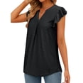 thumbnail image 3 of Nlife Women V Neck Flutter 1/4 Sleeve Pleated Textured Curved Hem Blouse, 3 of 5