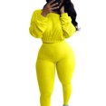 thumbnail image 1 of LUXUR Ladies Elastic Waist Sweatsuits Cropped Running Two Piece Outfit Yellow L, 1 of 6