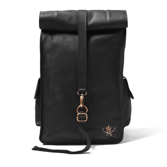 Men's Genuine Leather Roll Top Laptop Backpack with Adjustable Strap, Large Capacity Travel Backpack for Work, College & Business