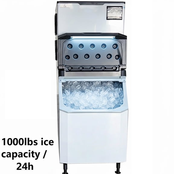 Commercial Modular Cube Ice Machine – 1000 lbs/24H, 440 lbs Storage Bin, R290, 2150W, Stainless Steel, ETL & NSF Certified