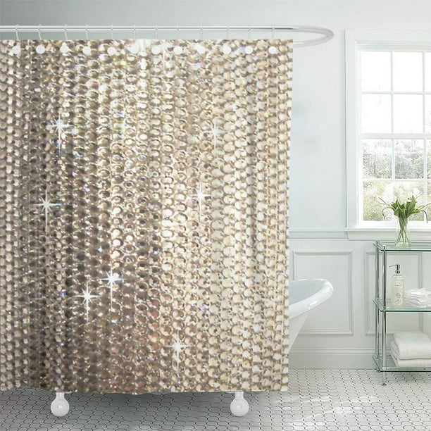 Cynlon Silver Sparkle Bling Neutral Tan Diamonds Gold Crystals Beads Bathroom Decor Bath Shower Curtain 60x72 Inch Walmart Com Walmart Com