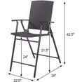 Set of 4 Folding Wicker Rattan Chairs High Stool with Back Steel Frame
