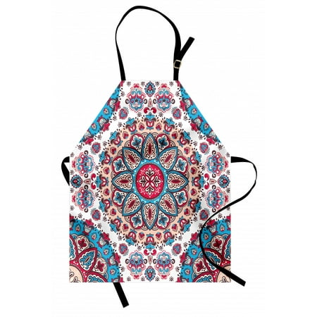 

Ethnic Apron Henna Style Floral Circles Paisley Retro Kaleidoscope Image Unisex Kitchen Bib Apron with Adjustable Neck for Cooking Baking Gardening Turquoise Hot Pink and Pale Pink by Ambesonne