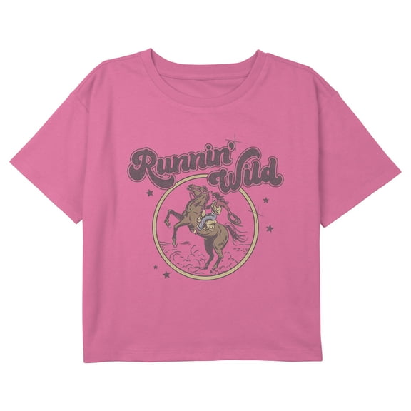 Girl's Lost Gods Distressed Runnin’ Wild Circle Graphic Cropped T-Shirt Light Pink Medium