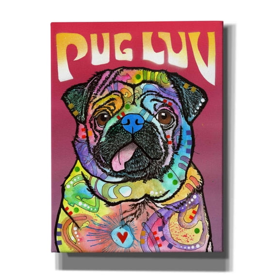 Epic Graffiti 'Pug Luv' by Dean Russo, Giclee Canvas Wall Art, 12"x16"