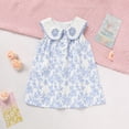 thumbnail image 3 of ZEHJUHAN Baby Girl Floral Embroidered Sleeveless Dress with Sailor Collar and Front Buttons Summer Outfit Blue，6-9M, 3 of 7