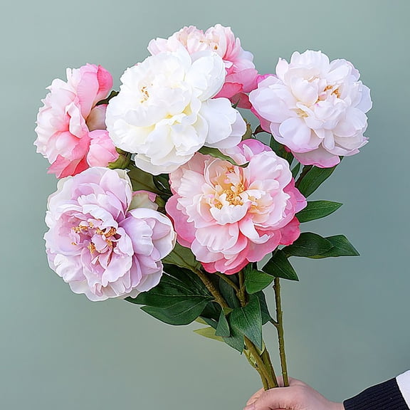 Yesbay 1Pc Artificial Flower Realistic 2-head No Fade Peony Fake Flower for Wedding
