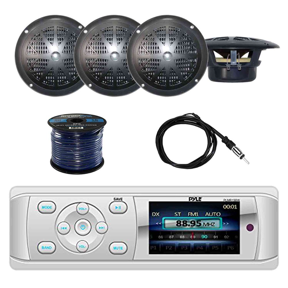 Pyle PLMR15BW BT Marine Stereo Radio Receiver with Pyle 4 Inch Dual